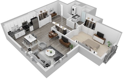 Floor plan for 1 bed, 1 bath, 935 sqft